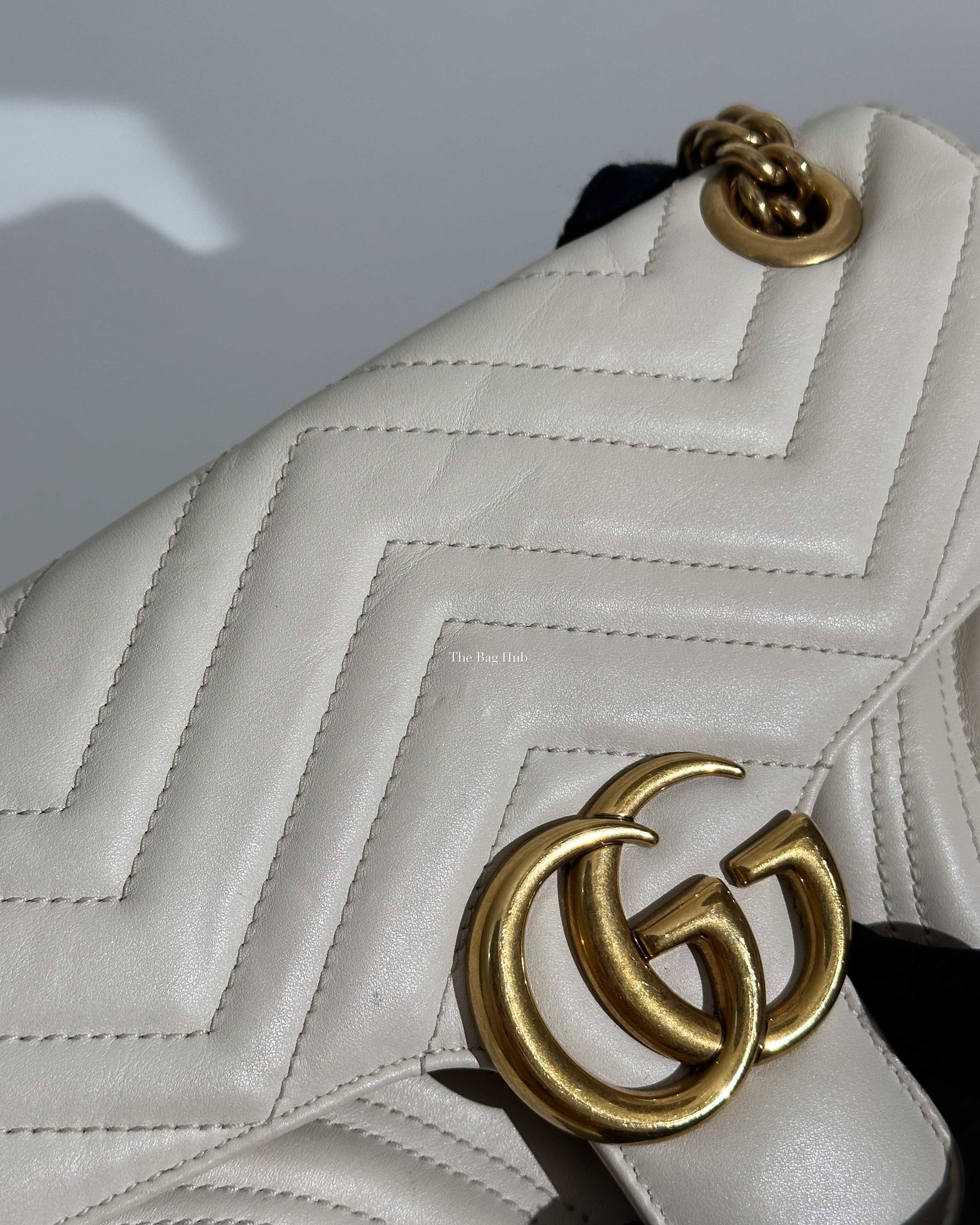 Gucci White GG Marmont Small Flap Shoulder Bag