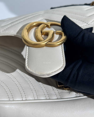 Gucci White GG Marmont Small Flap Shoulder Bag
