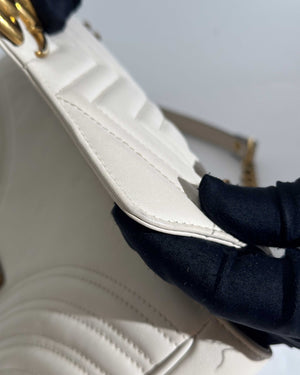 Gucci White GG Marmont Small Flap Shoulder Bag