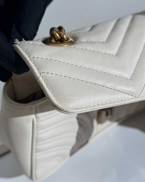Gucci White GG Marmont Small Flap Shoulder Bag