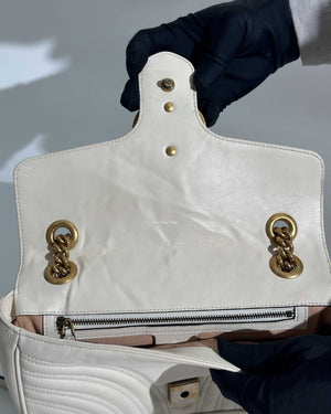 Gucci White GG Marmont Small Flap Shoulder Bag