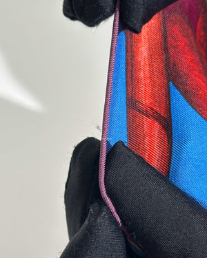 Hermes Bleu/Rouge/Prune Cosmogonie Apache Silk Scarf 90