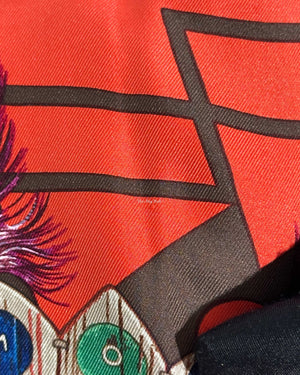 Hermes Bleu/Rouge/Prune Cosmogonie Apache Silk Scarf 90