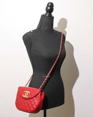 Chanel Red Lambskin Round Half Moon Vintage Sling Bag GHW