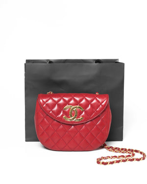 Chanel Red Lambskin Round Half Moon Vintage Sling Bag GHW