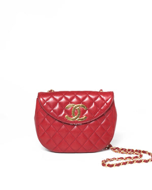 Chanel Red Lambskin Round Half Moon Vintage Sling Bag GHW