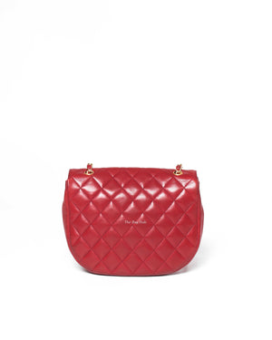 Chanel Red Lambskin Round Half Moon Vintage Sling Bag GHW