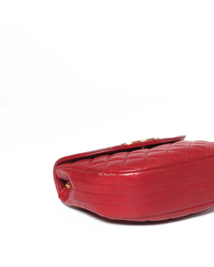 Chanel Red Lambskin Round Half Moon Vintage Sling Bag GHW