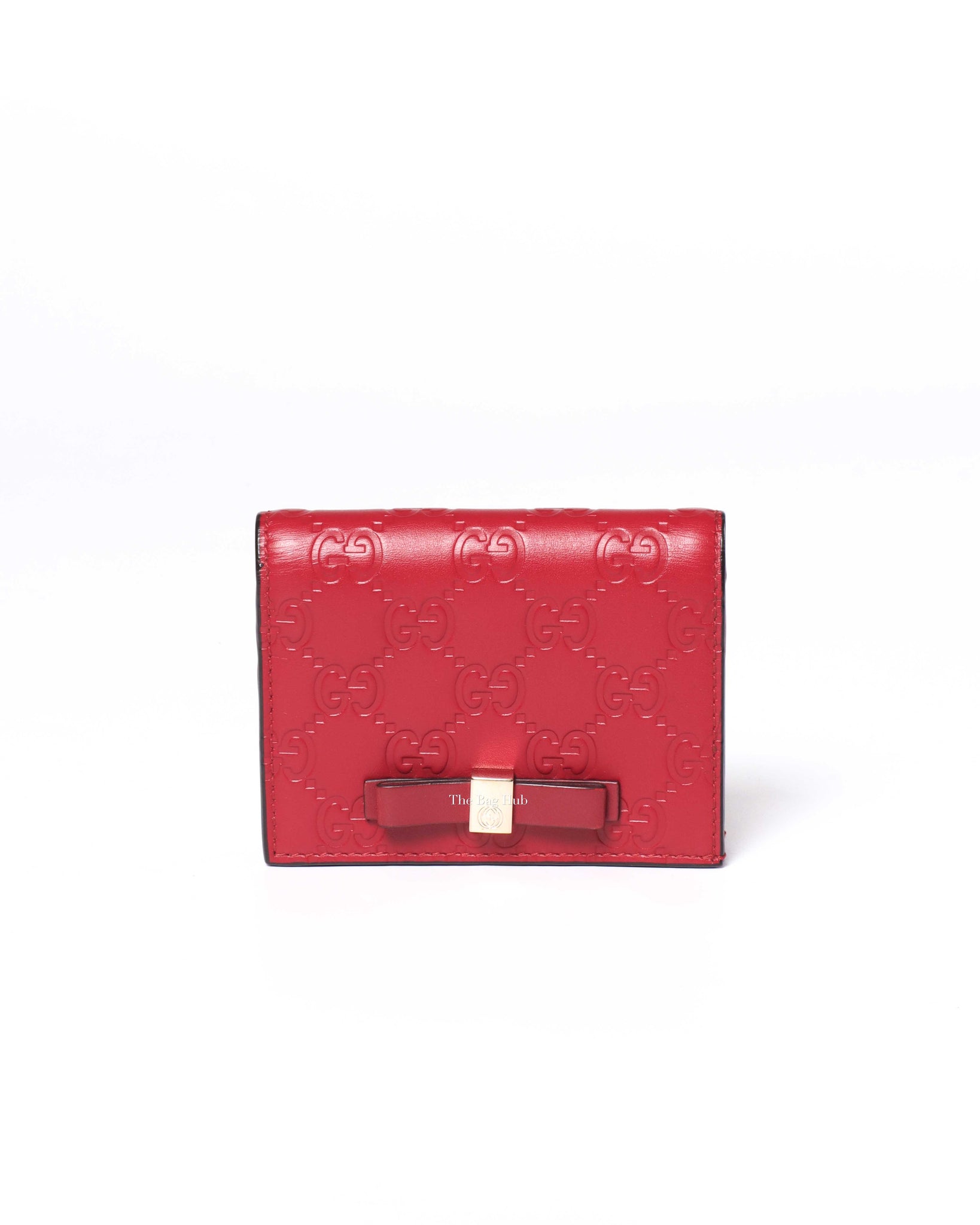 Gucci Hibiscus Red Microguccissima Bow Signature Leather Card Wallet-3