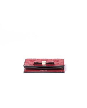 Gucci Hibiscus Red Microguccissima Bow Signature Leather Card Wallet-7