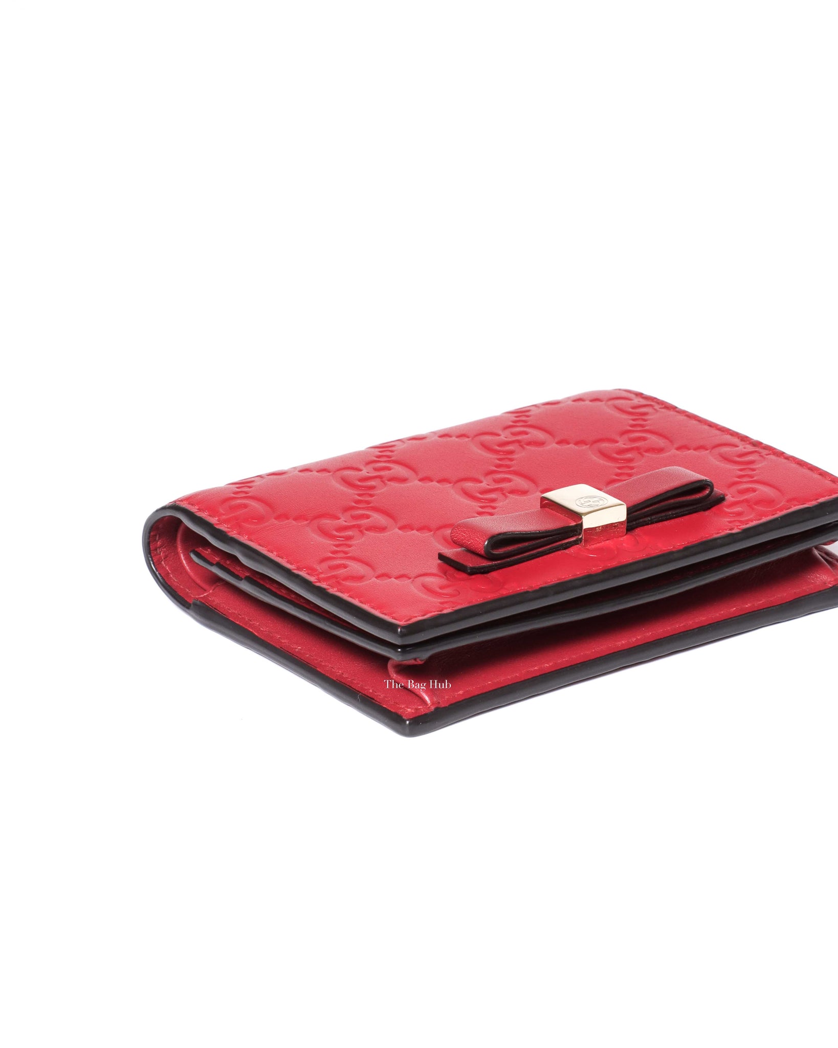 Gucci Hibiscus Red Microguccissima Bow Signature Leather Card Wallet-8