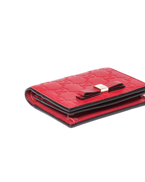Gucci Hibiscus Red Microguccissima Bow Signature Leather Card Wallet-8