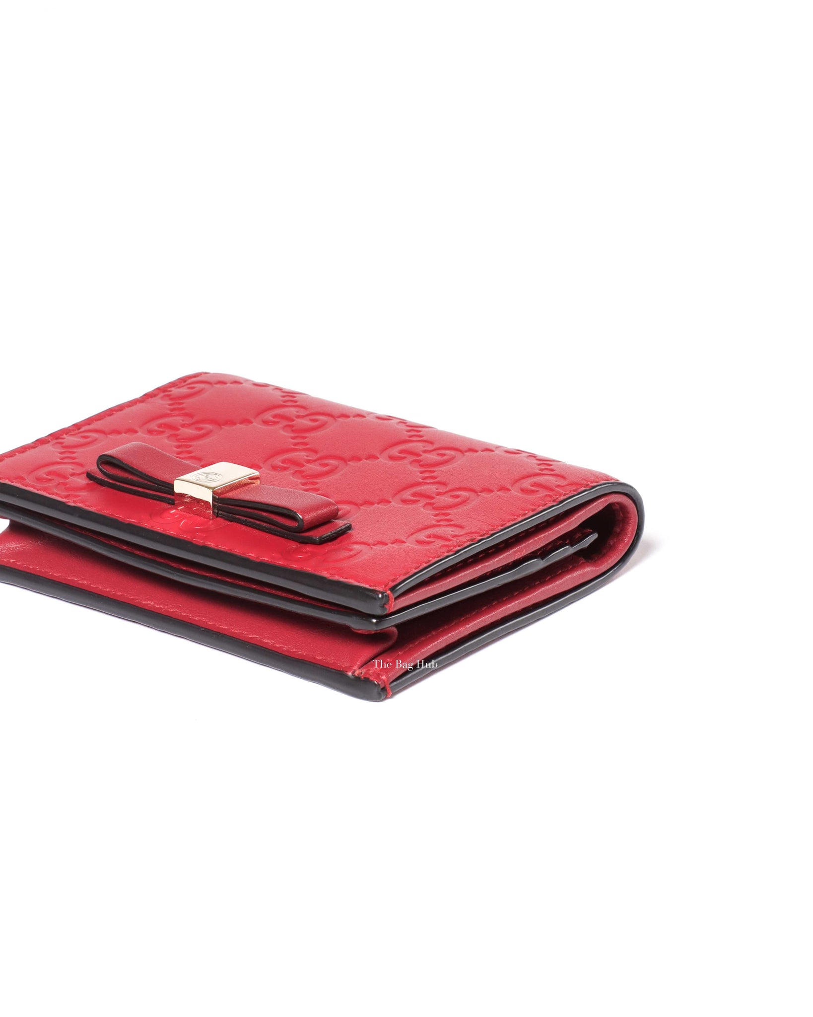 Gucci Hibiscus Red Microguccissima Bow Signature Leather Card Wallet-9