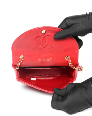 Chanel Red Lambskin Round Half Moon Vintage Sling Bag GHW