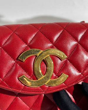 Chanel Red Lambskin Round Half Moon Vintage Sling Bag GHW