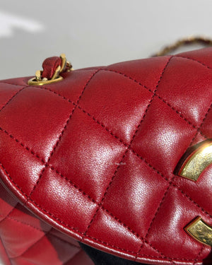 Chanel Red Lambskin Round Half Moon Vintage Sling Bag GHW