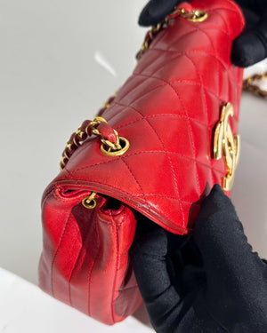 Chanel Red Lambskin Round Half Moon Vintage Sling Bag GHW