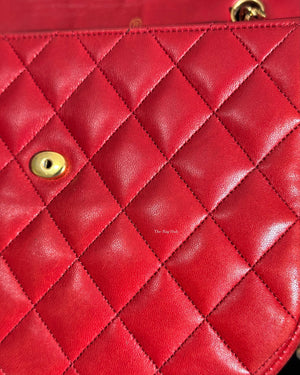 Chanel Red Lambskin Round Half Moon Vintage Sling Bag GHW