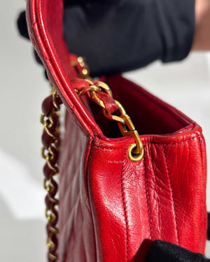 Chanel Red Lambskin Round Half Moon Vintage Sling Bag GHW