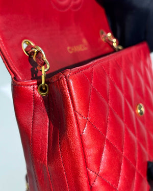 Chanel Red Lambskin Round Half Moon Vintage Sling Bag GHW