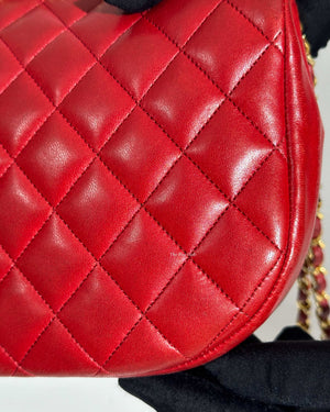 Chanel Red Lambskin Round Half Moon Vintage Sling Bag GHW