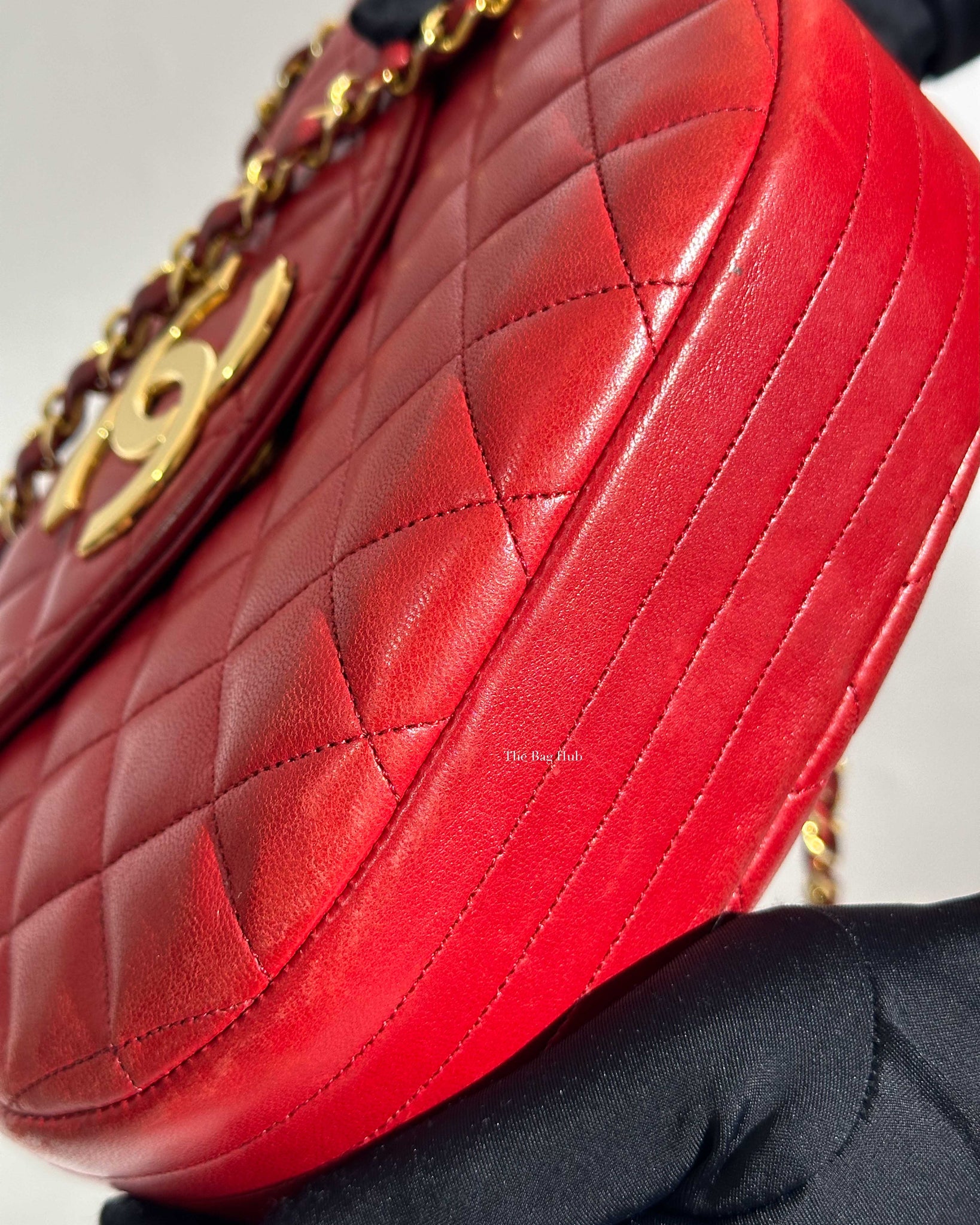 Chanel Red Lambskin Round Half Moon Vintage Sling Bag GHW