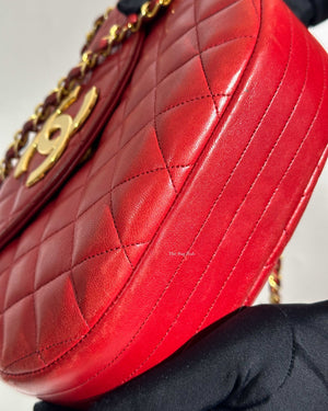 Chanel Red Lambskin Round Half Moon Vintage Sling Bag GHW