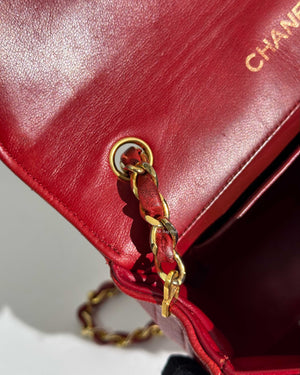 Chanel Red Lambskin Round Half Moon Vintage Sling Bag GHW