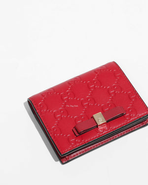 Gucci Hibiscus Red Microguccissima Bow Signature Leather Card Wallet-1