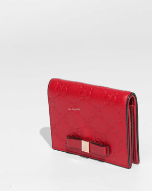 Gucci Hibiscus Red Microguccissima Bow Signature Leather Card Wallet-2