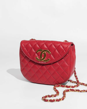 Chanel Red Lambskin Round Half Moon Vintage Sling Bag GHW