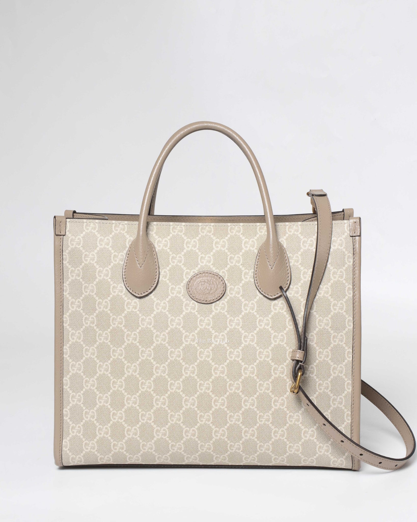 Gucci Beige and white GG Supreme canvas w/ Interlocking G Small Tote Bag-2