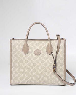 Gucci Beige and white GG Supreme canvas w/ Interlocking G Small Tote Bag-2