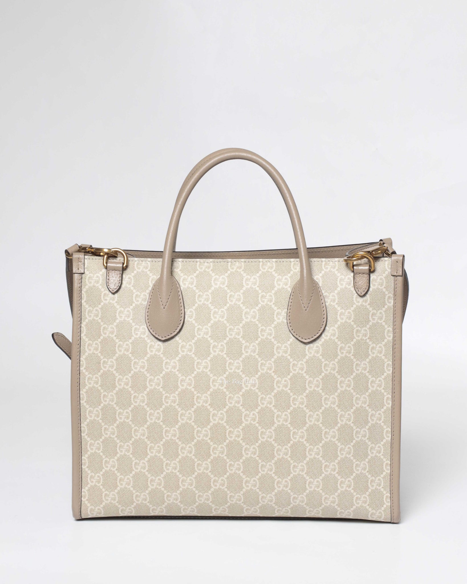 Gucci Beige and white GG Supreme canvas w/ Interlocking G Small Tote Bag-3
