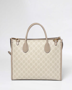 Gucci Beige and white GG Supreme canvas w/ Interlocking G Small Tote Bag-3