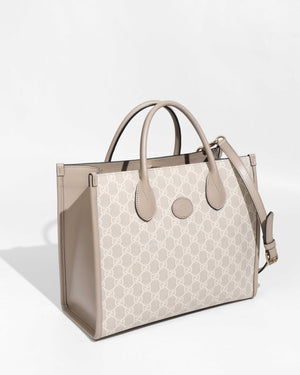 Gucci Beige and white GG Supreme canvas w/ Interlocking G Small Tote Bag-1