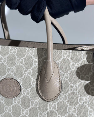 Gucci Beige and white GG Supreme canvas w/ Interlocking G Small Tote Bag-15