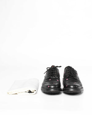 Gucci Black Web Floral-Embroidered Leather Brogues Men's Shoes Size 6.5-9