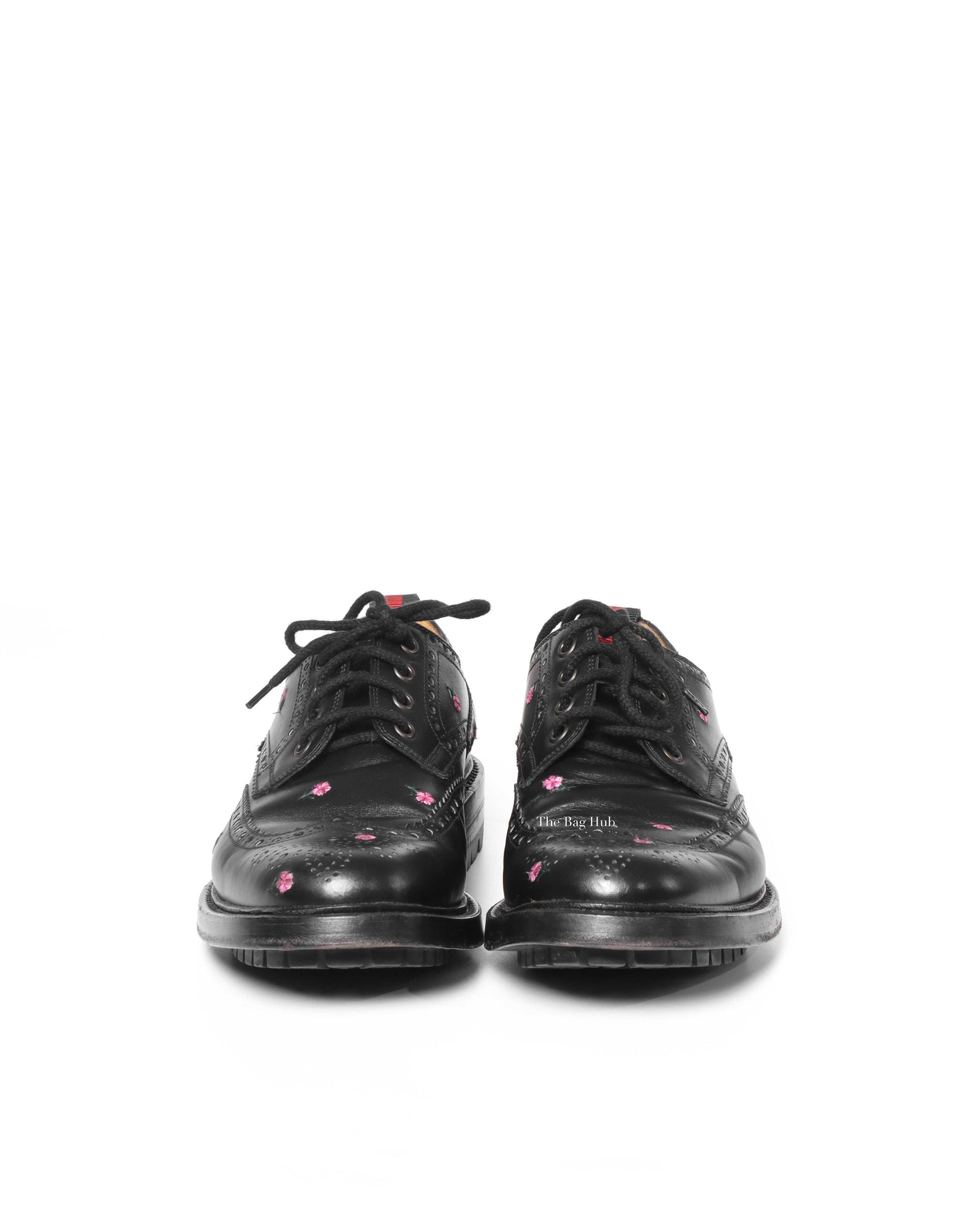 Gucci Black Web Floral-Embroidered Leather Brogues Men's Shoes Size 6.5-3