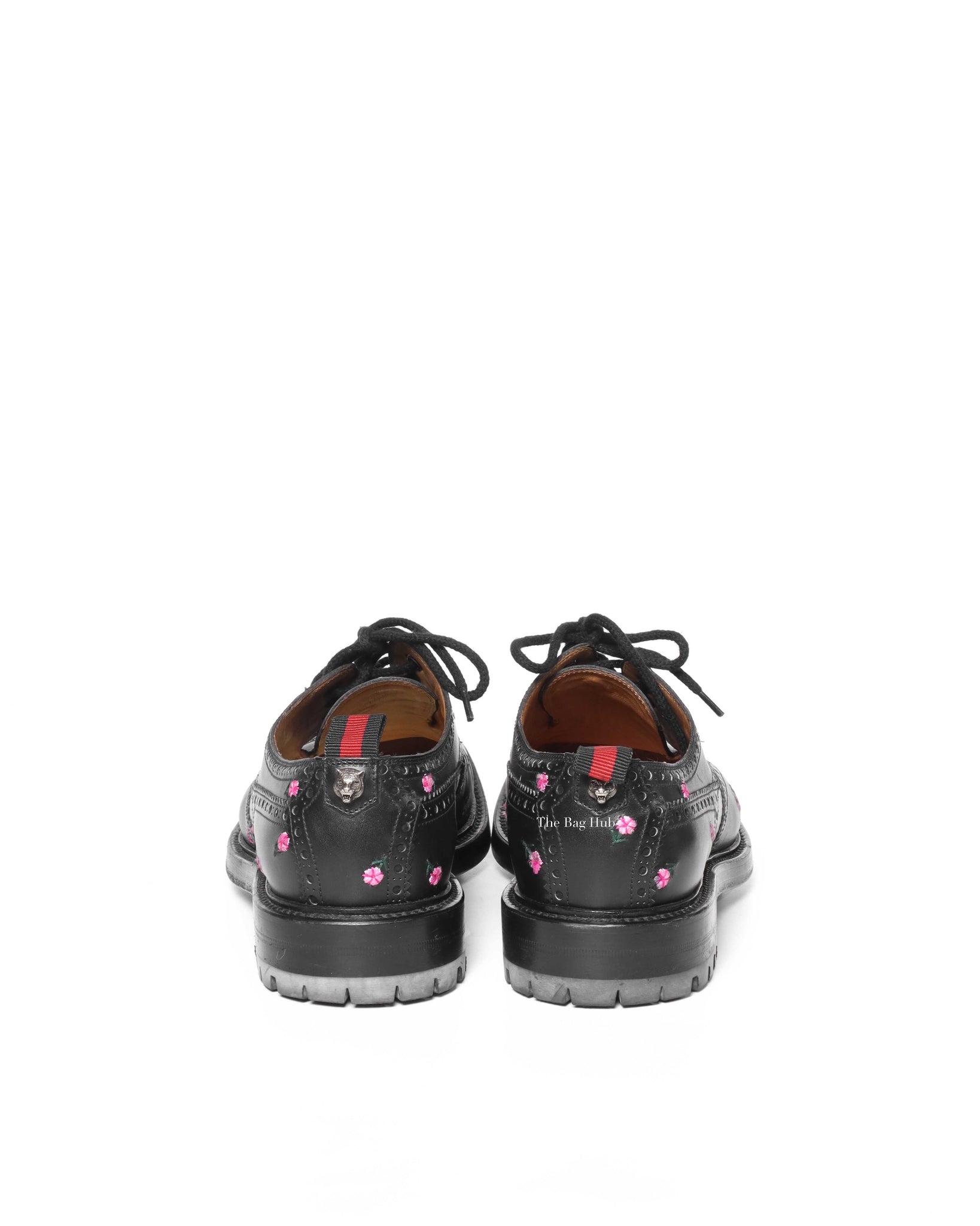 Gucci Black Web Floral-Embroidered Leather Brogues Men's Shoes Size 6.5-6