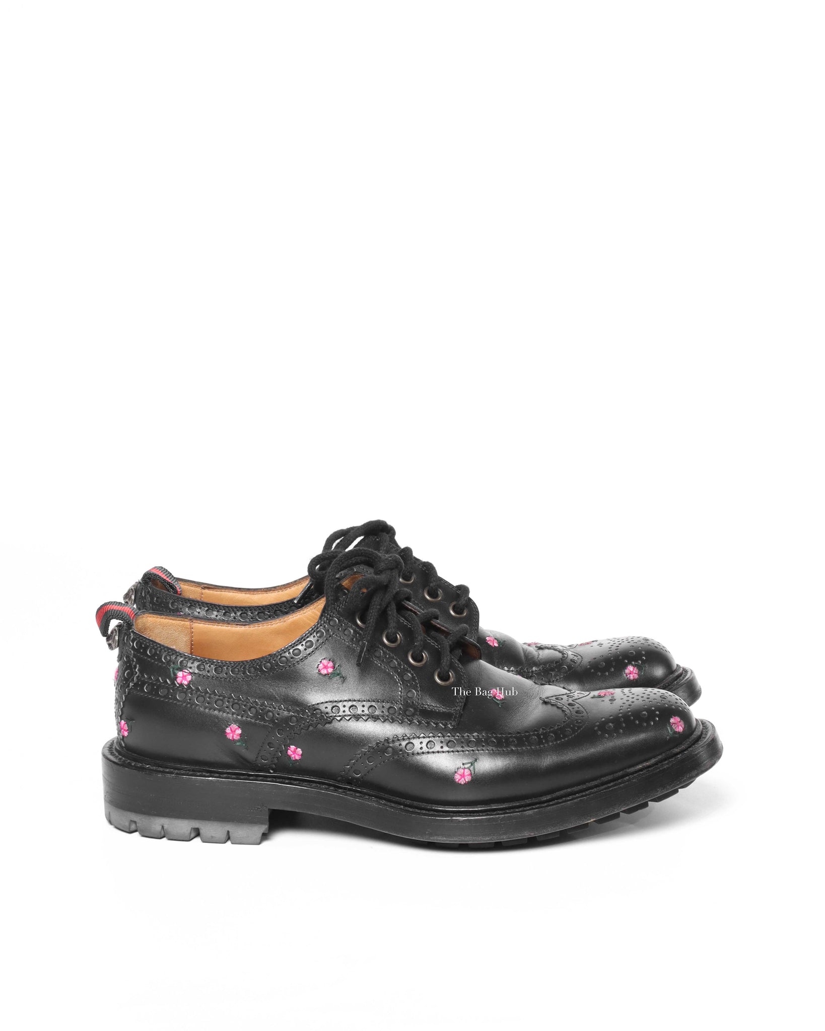 Gucci Black Web Floral-Embroidered Leather Brogues Men's Shoes Size 6.5-4