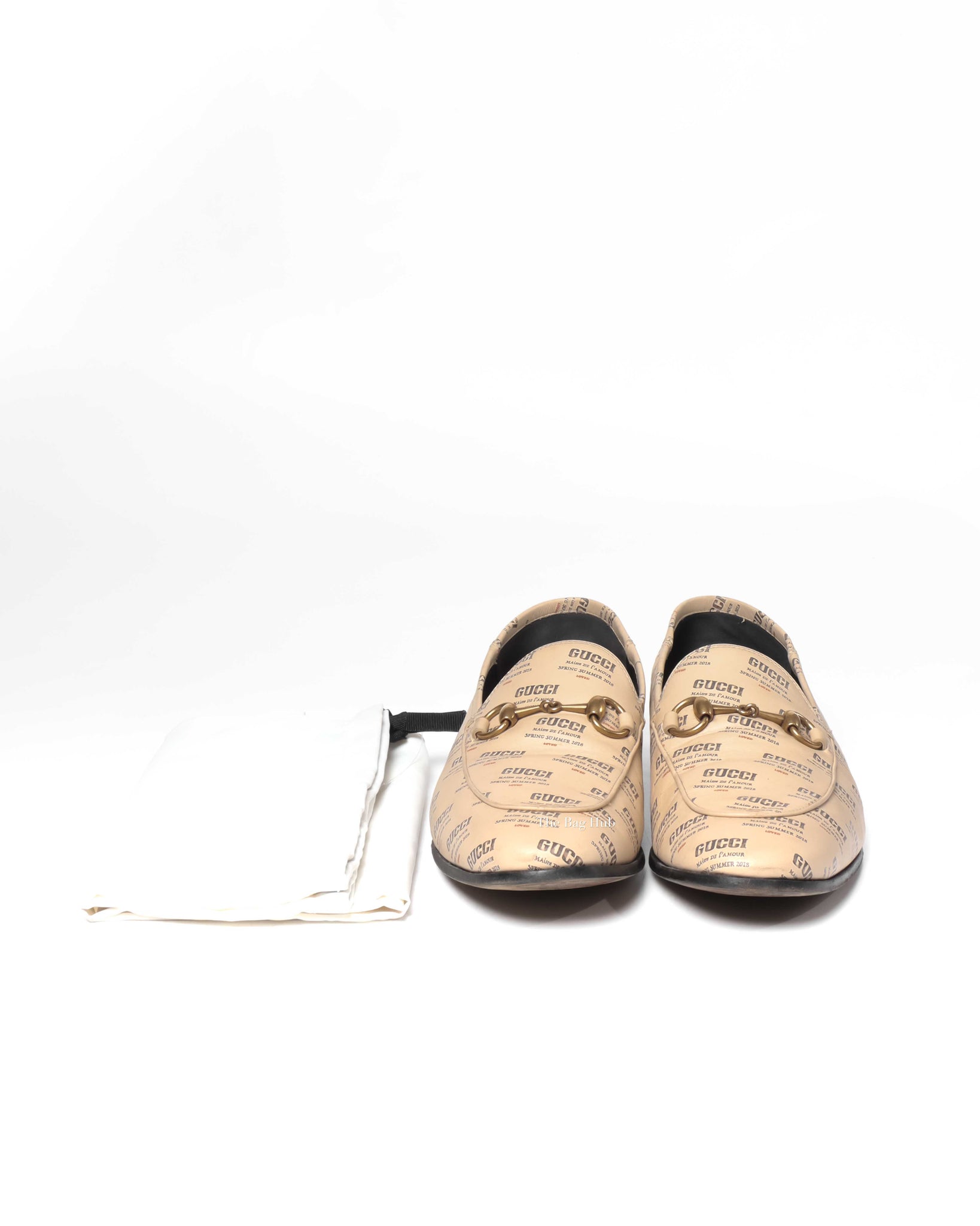 Gucci Beige Invite Print Brixton Loafers Men's Size 7-9