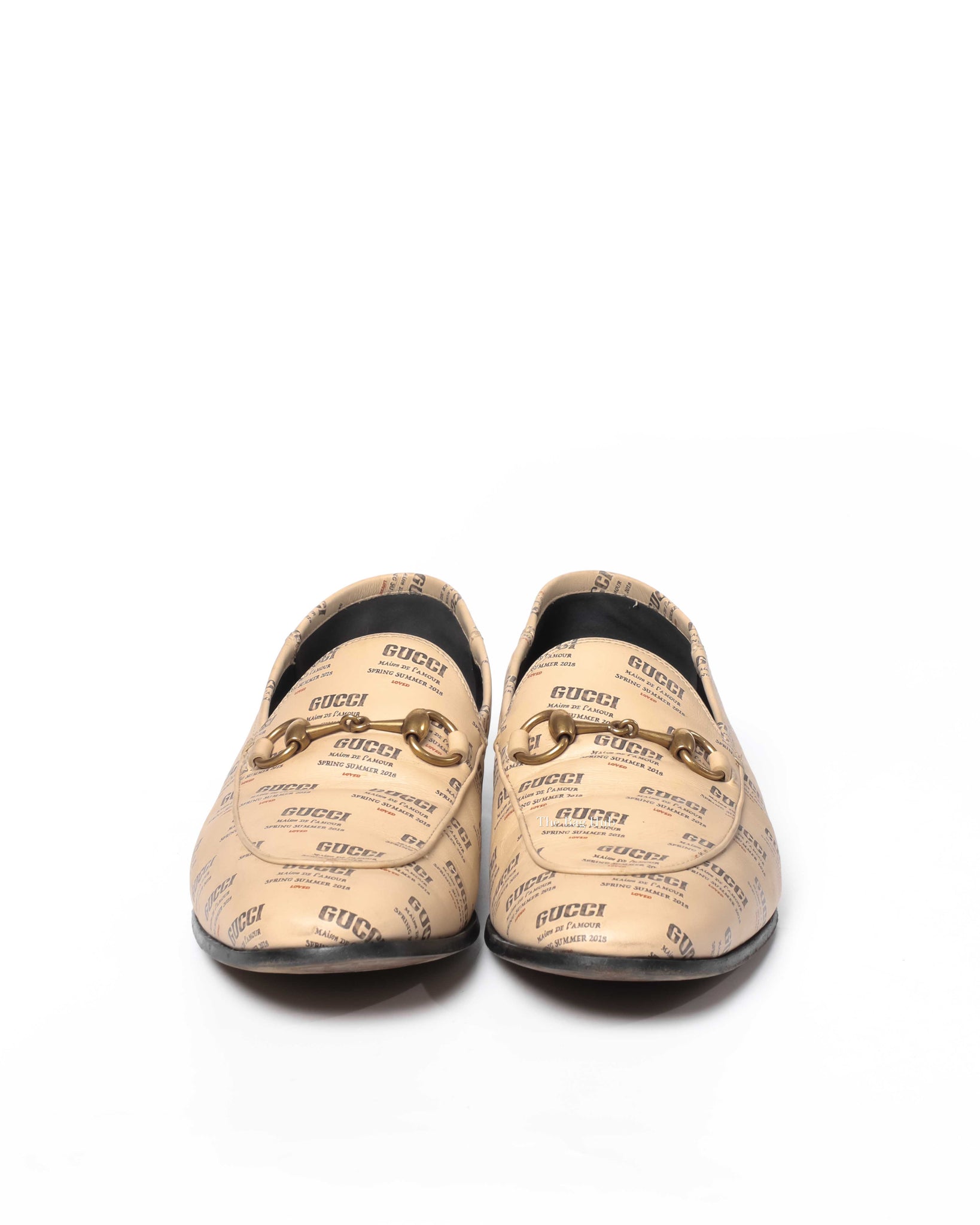 Gucci Beige Invite Print Brixton Loafers Men's Size 7-3