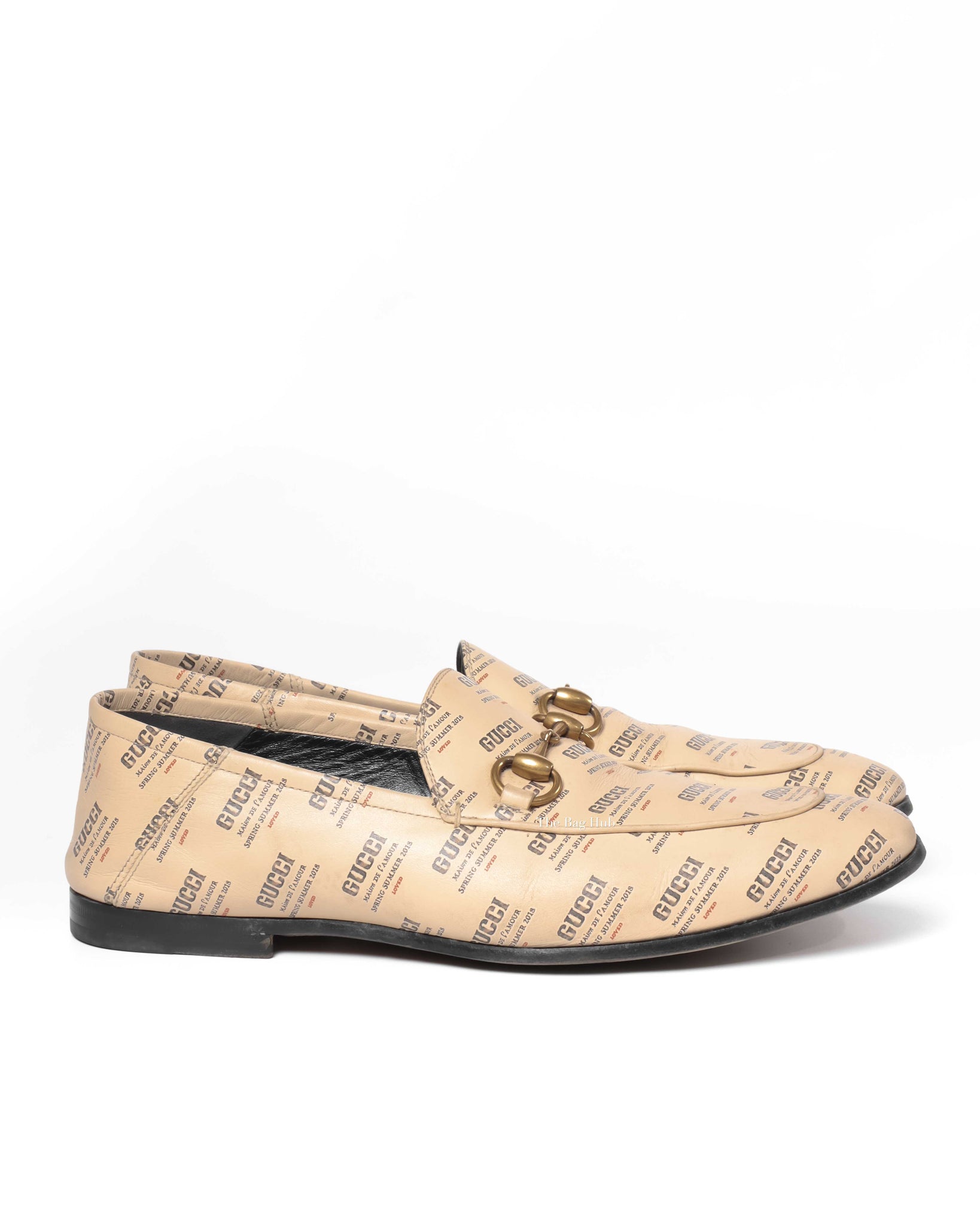 Gucci Beige Invite Print Brixton Loafers Men's Size 7-4