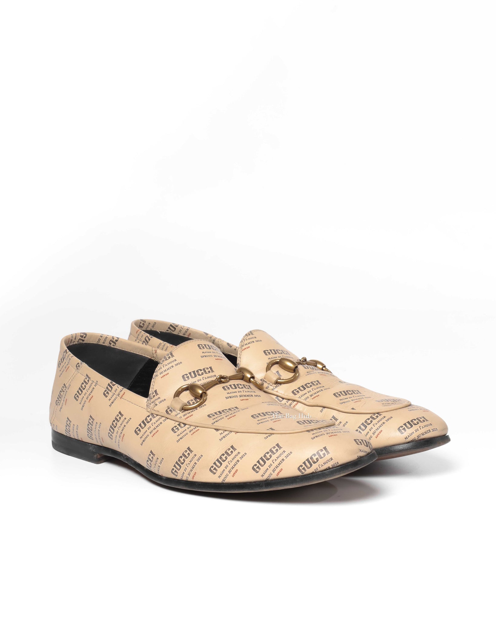 Gucci Beige Invite Print Brixton Loafers Men's Size 7-2