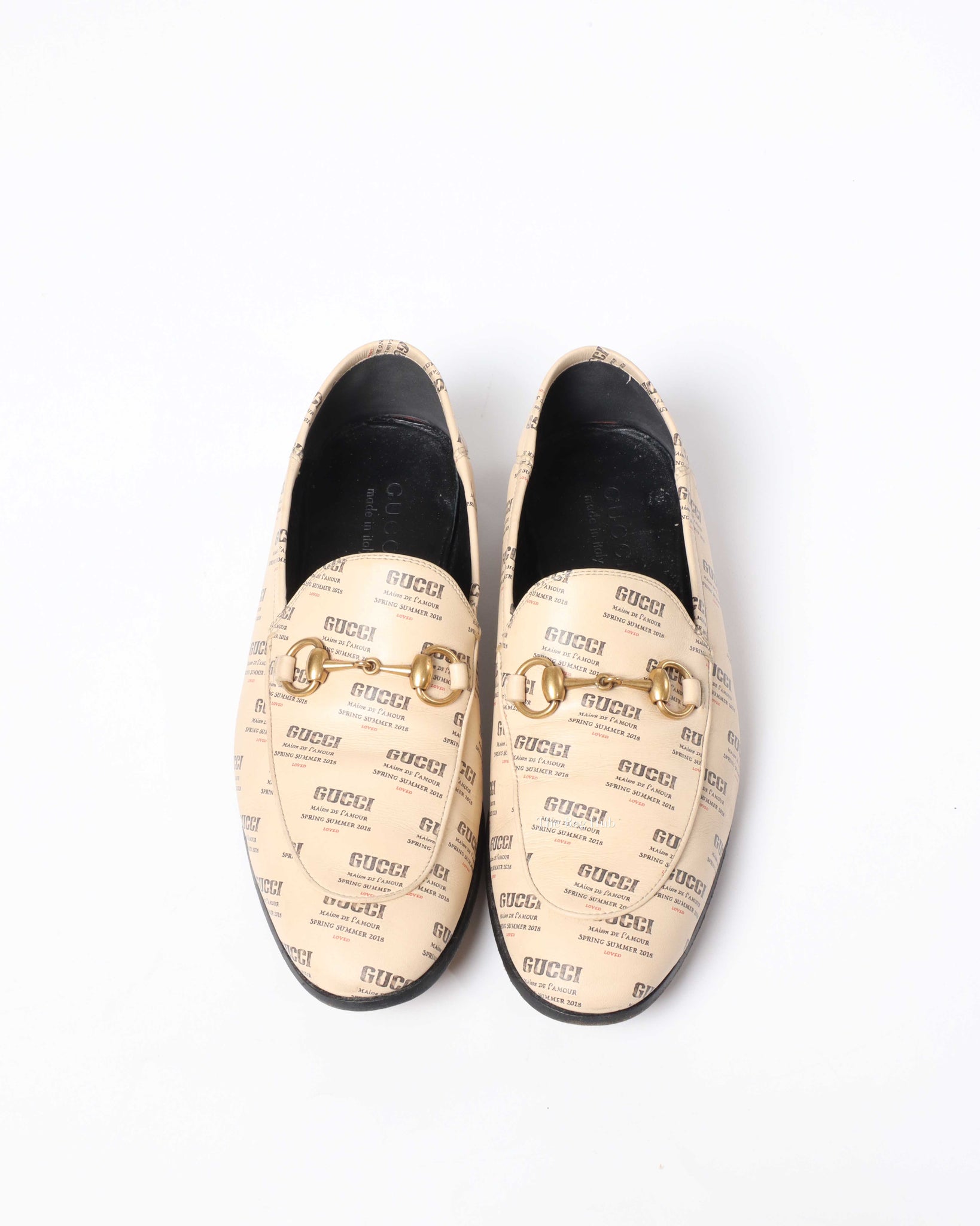 Gucci Beige Invite Print Brixton Loafers Men's Size 7-8
