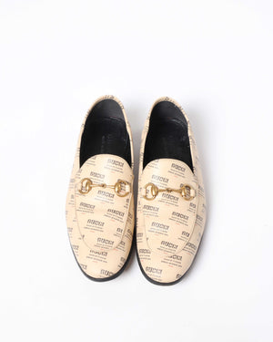 Gucci Beige Invite Print Brixton Loafers Men's Size 7-8