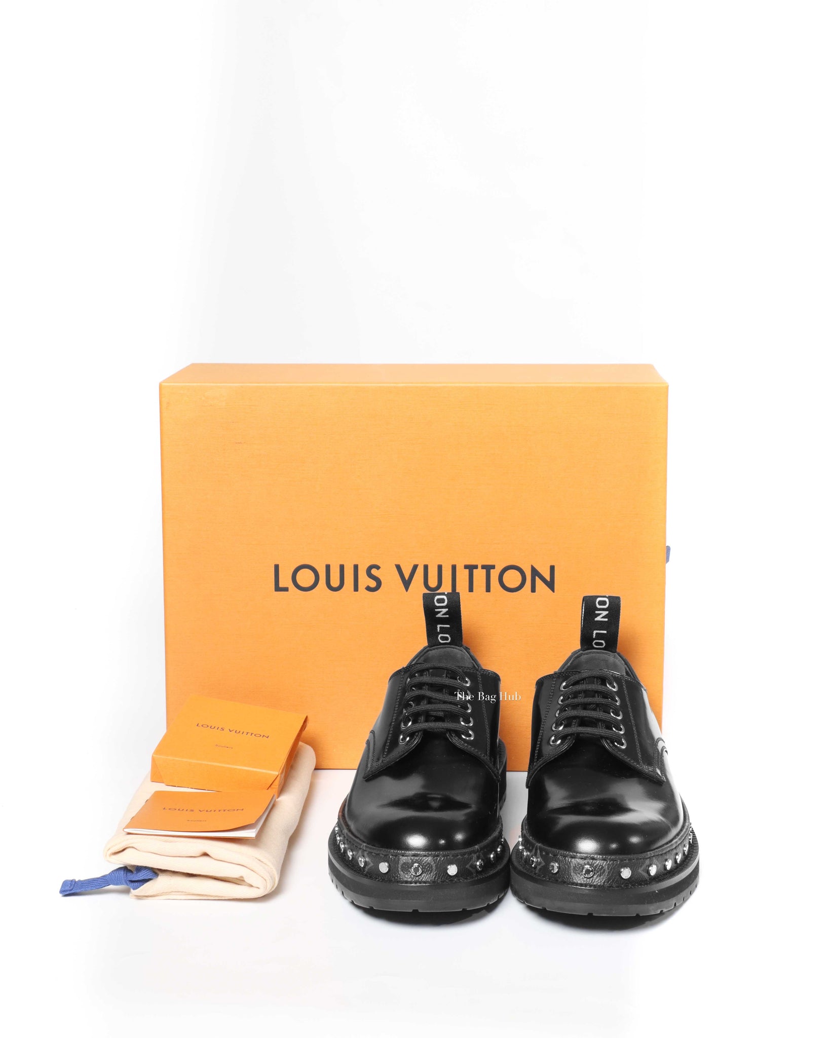 Louis Vuitton Black Glazed Calf Leather Line Derby Men's Size 7-10
