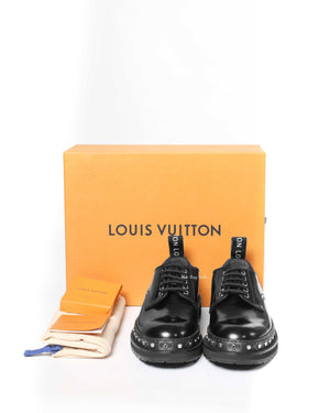 Louis Vuitton Black Glazed Calf Leather Line Derby Men's Size 7-10