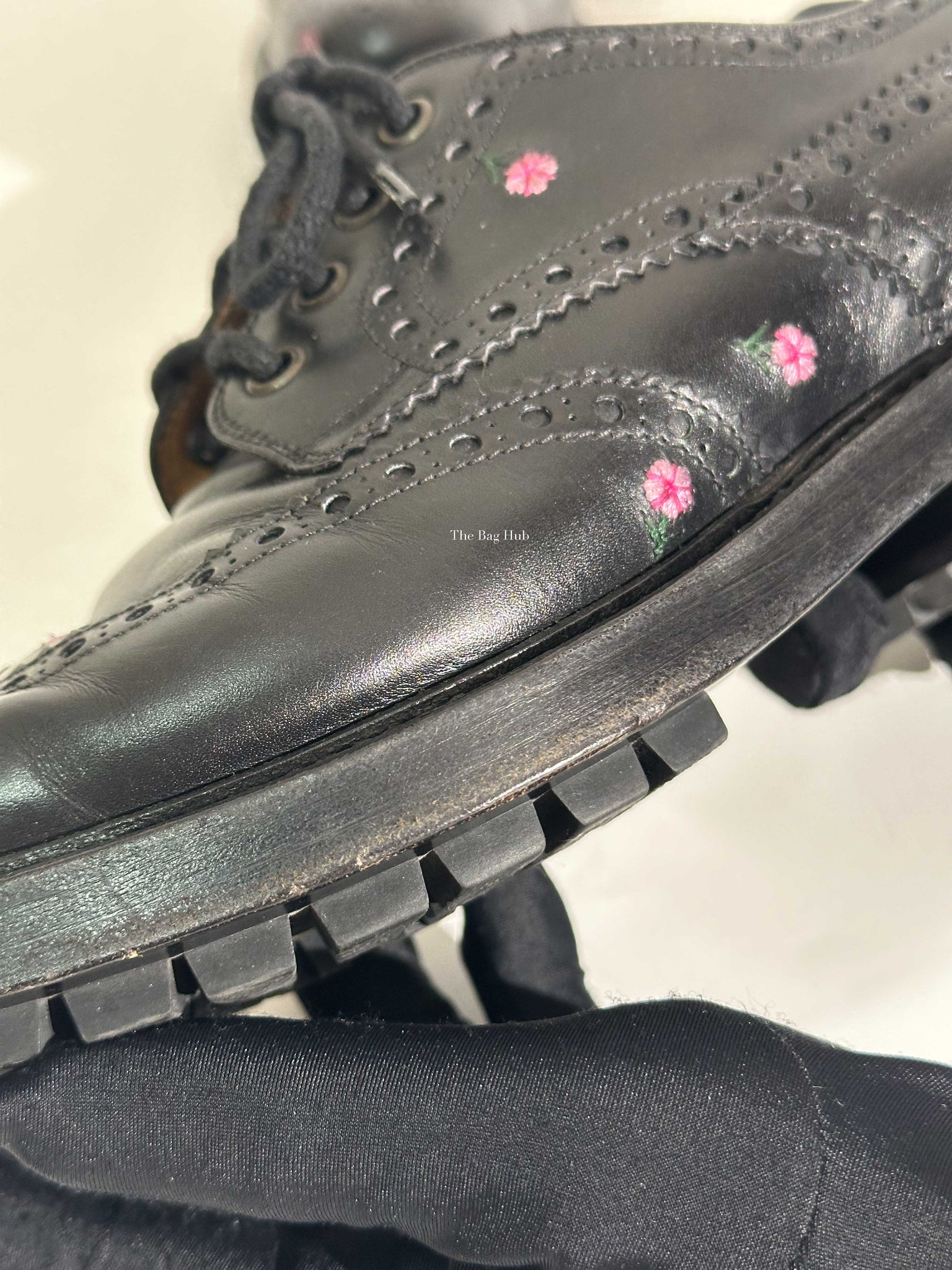 Gucci Black Web Floral-Embroidered Leather Brogues Men's Shoes Size 6.5-10